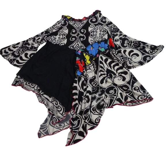 Spin USA Tunic Dress Women Size XL Multicolor V-Neck Long Sleeve Asymmetric FLAW - Picture 2 of 7